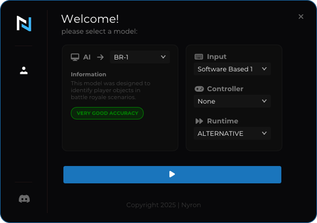 Welcome tab of Nyron AI