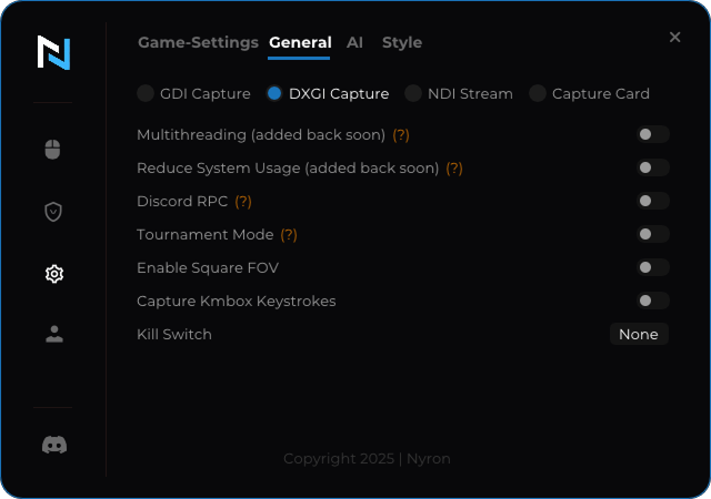 General tab of Nyron AI