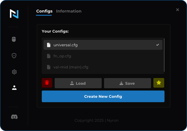 Configs tab of Nyron AI