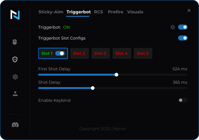 Triggerbot tab of Nyron AI