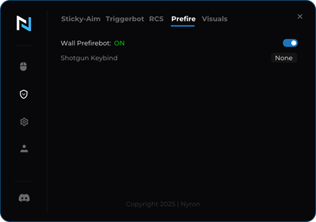 Prefire tab of Nyron AI