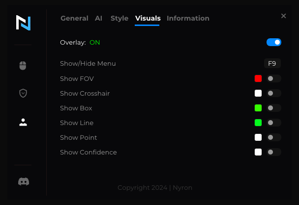 Visuals tab of Nyron AI