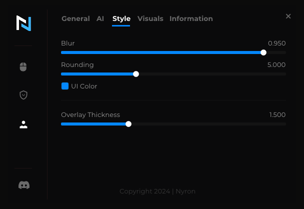 Style tab of Nyron AI