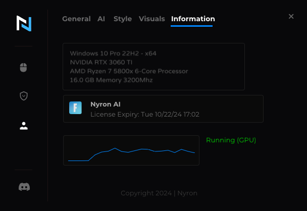 Information Tab of Nyron AI